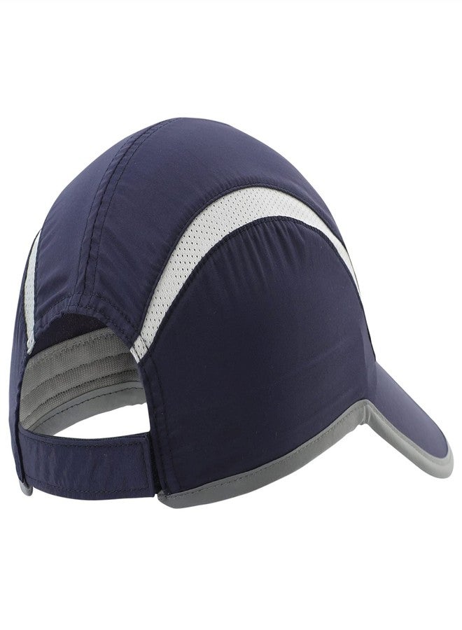 Connectyle Foldable Mesh Sun Cap Outdoor Sports Hat Breathable Sun Runner Cap with Reflective Trim Navy Blue - Image 3